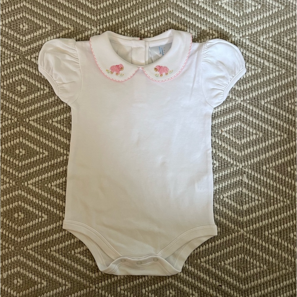 Never worn! Little English, Pinpoint onesie, Sheep, 9 months.